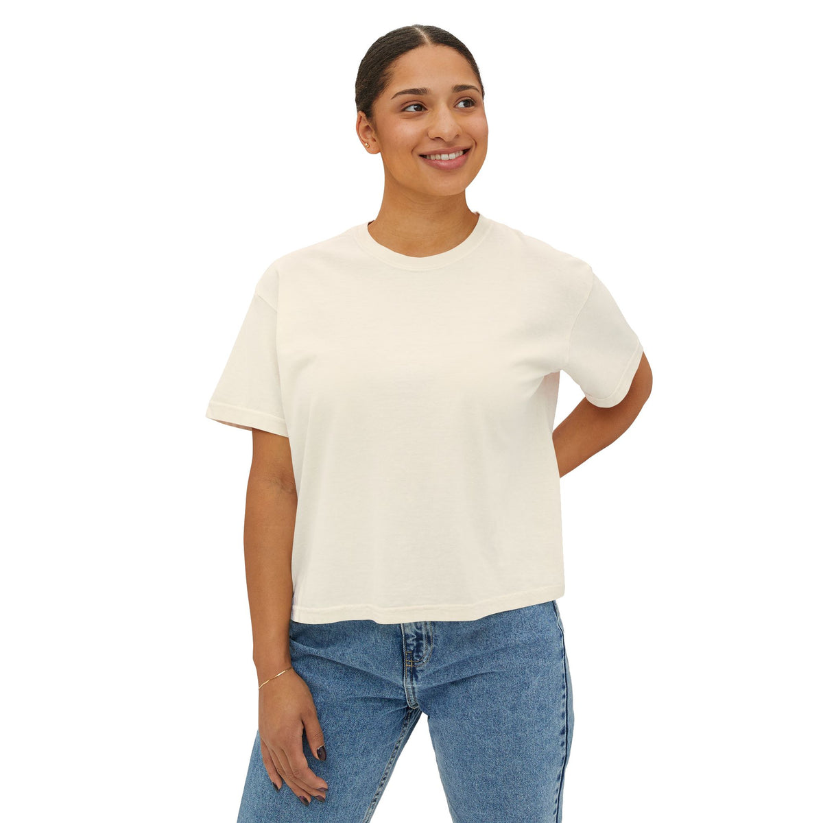 Print on Demand, Women's Boxy Tee — Minimal Cropped Crewneck T-Shirt