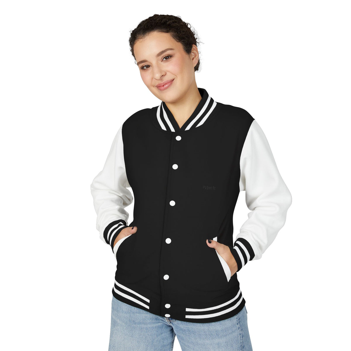 Print on Demand, Gold Crest Letterman Jacket — Classic Black & White Varsity Jacket