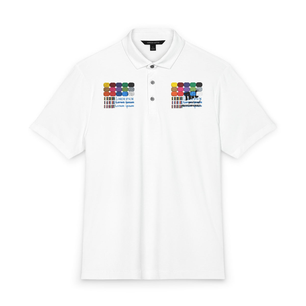 Print on Demand, Men's Polo — Colorful Paint Swatch Graphic Chest Print