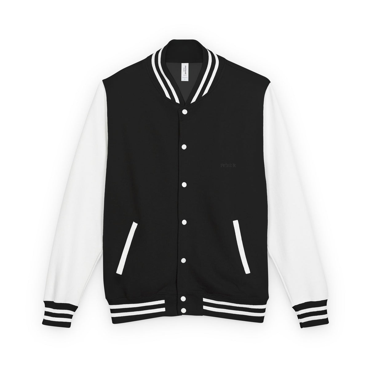 Print on Demand, Gold Crest Letterman Jacket — Classic Black & White Varsity Jacket