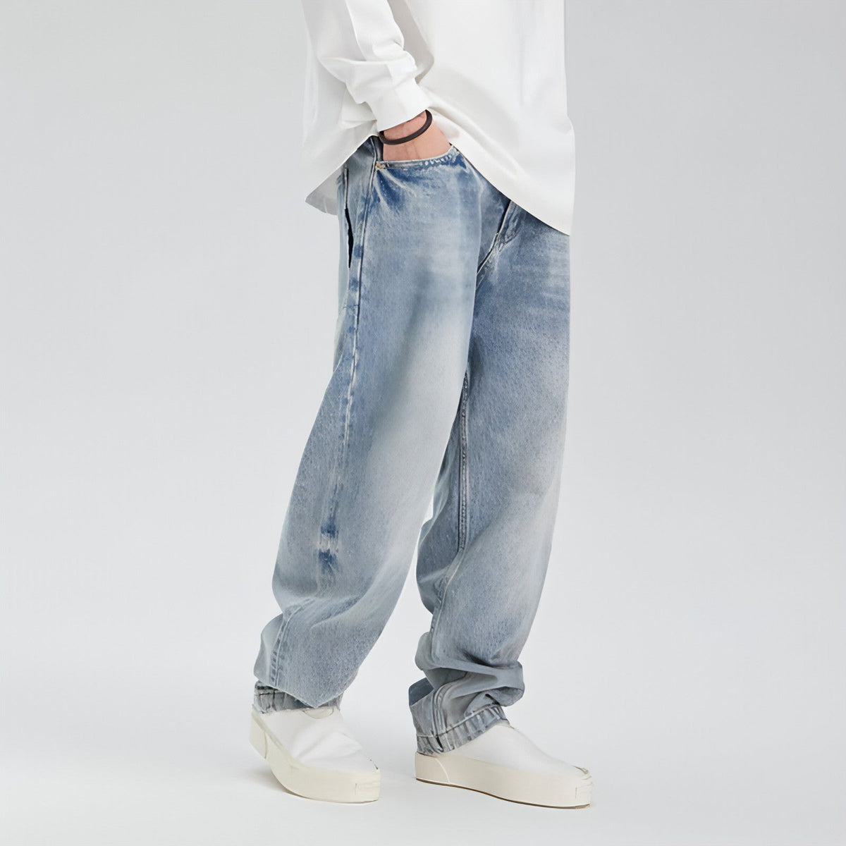 Jean Baggy Rétro Ample – Style Délavé Urbain/ wide leg jeans