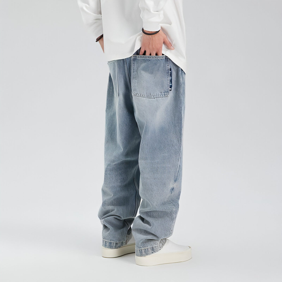 Jean Baggy Rétro Ample – Style Délavé Urbain/ wide leg jeans