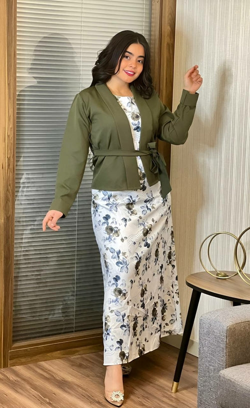 Ensemble Robe à Fleurs et Veste Ajustée pour Femme
