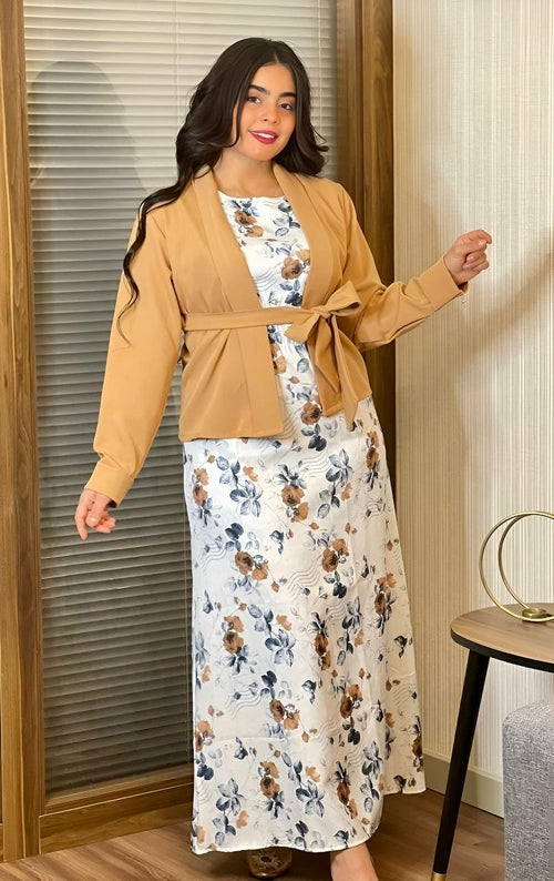 Ensemble Robe à Fleurs et Veste Ajustée pour Femme