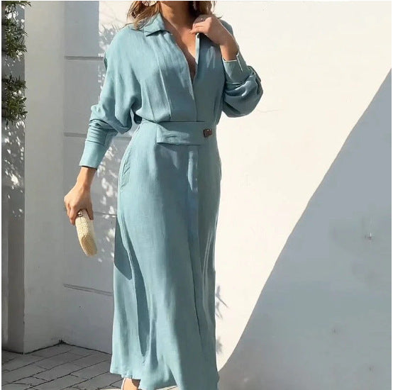 Robe Longue Style Chemise Fluide – Confort & Élégance