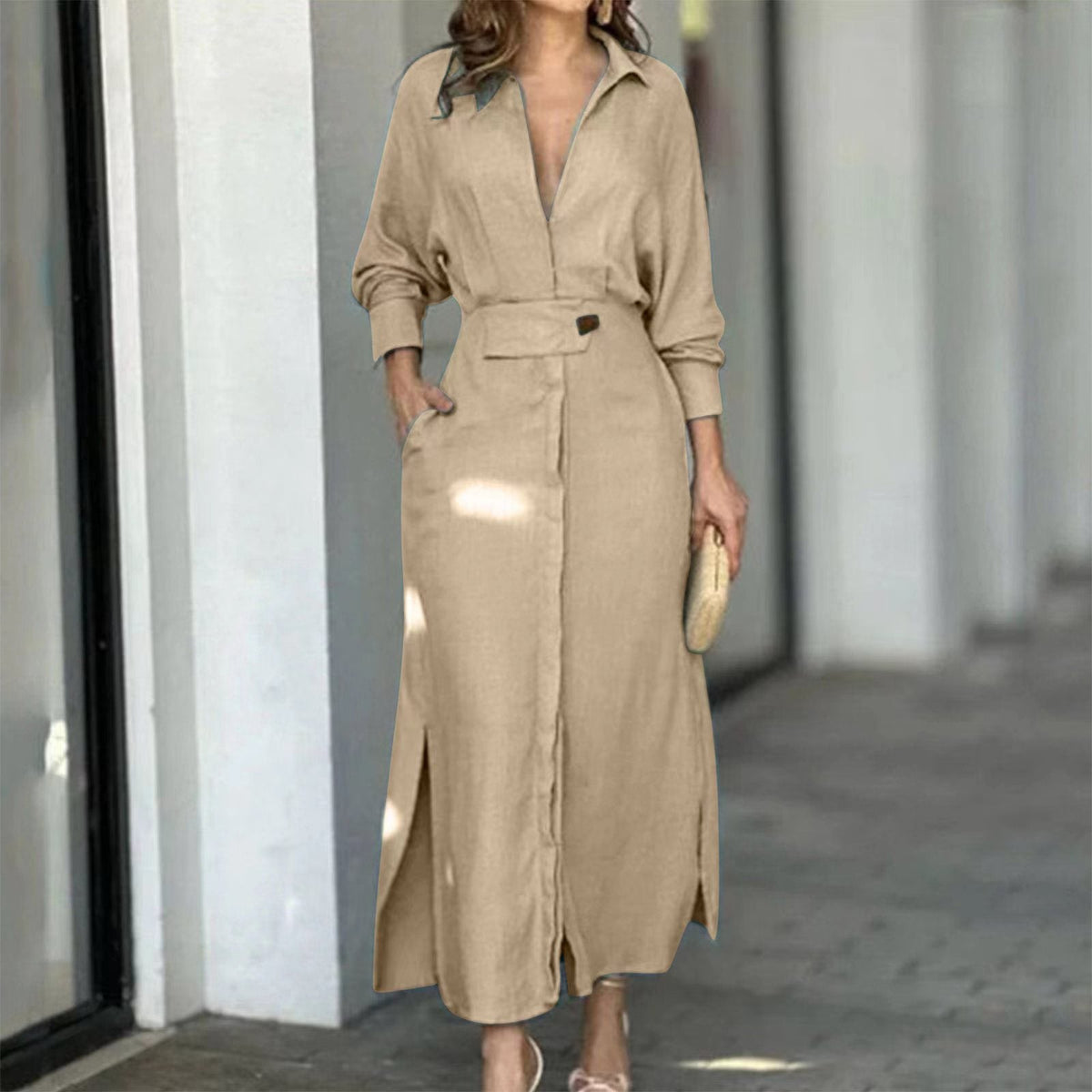 Robe Longue Style Chemise Fluide – Confort & Élégance