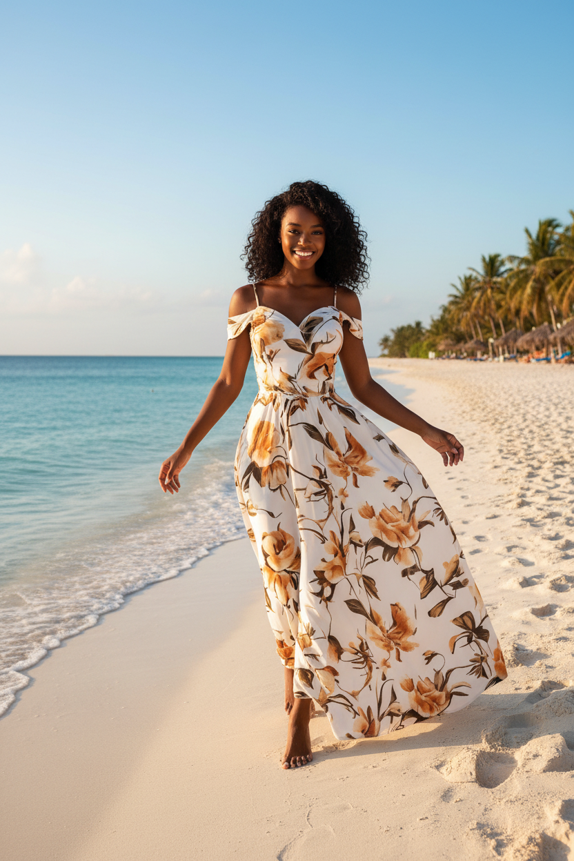 Robe Fleurie - Femme Noire Plage
